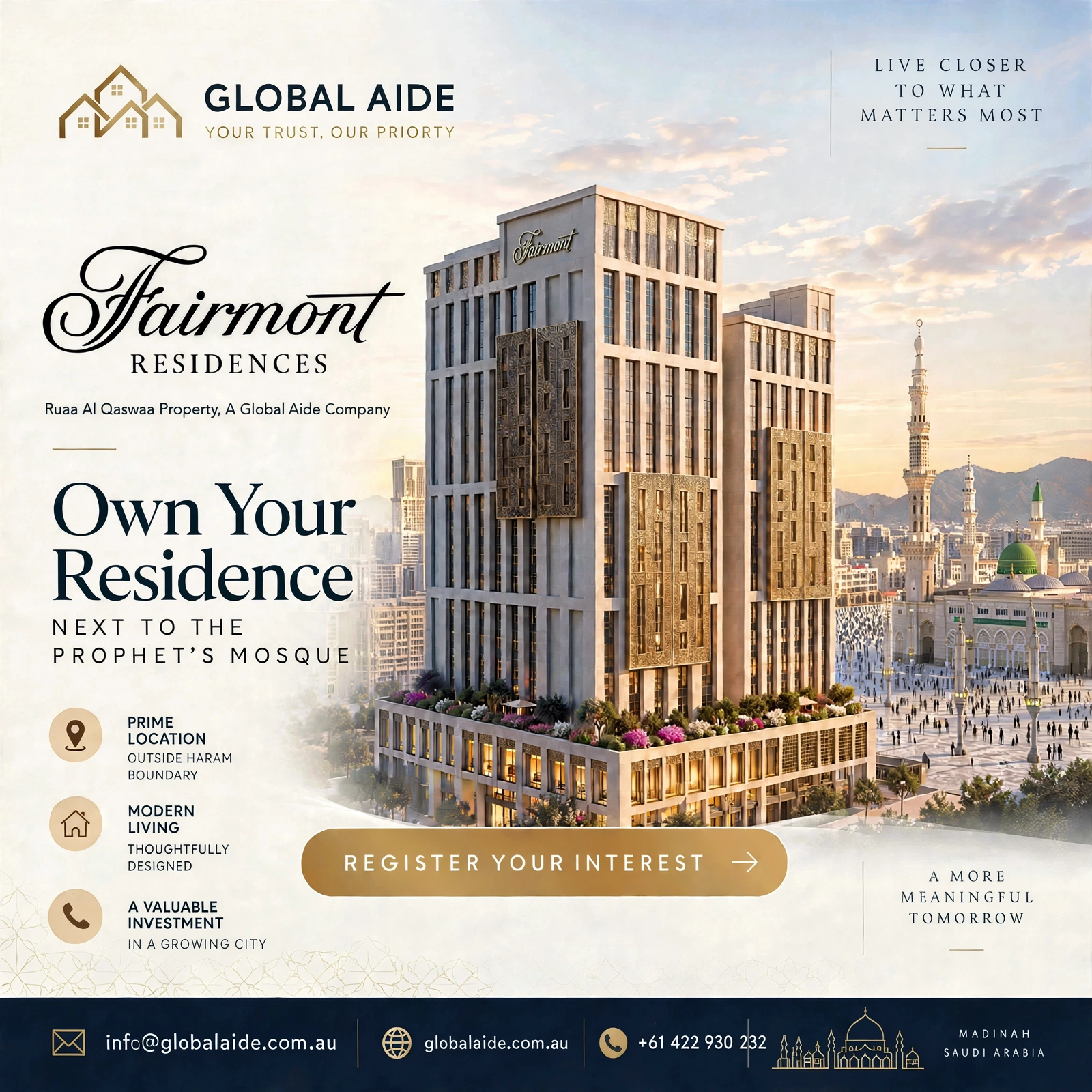 Fairmont Residences by Ruaa Al Qaswaa Property — own your residence next to the Prophet's Mosque, Madinah