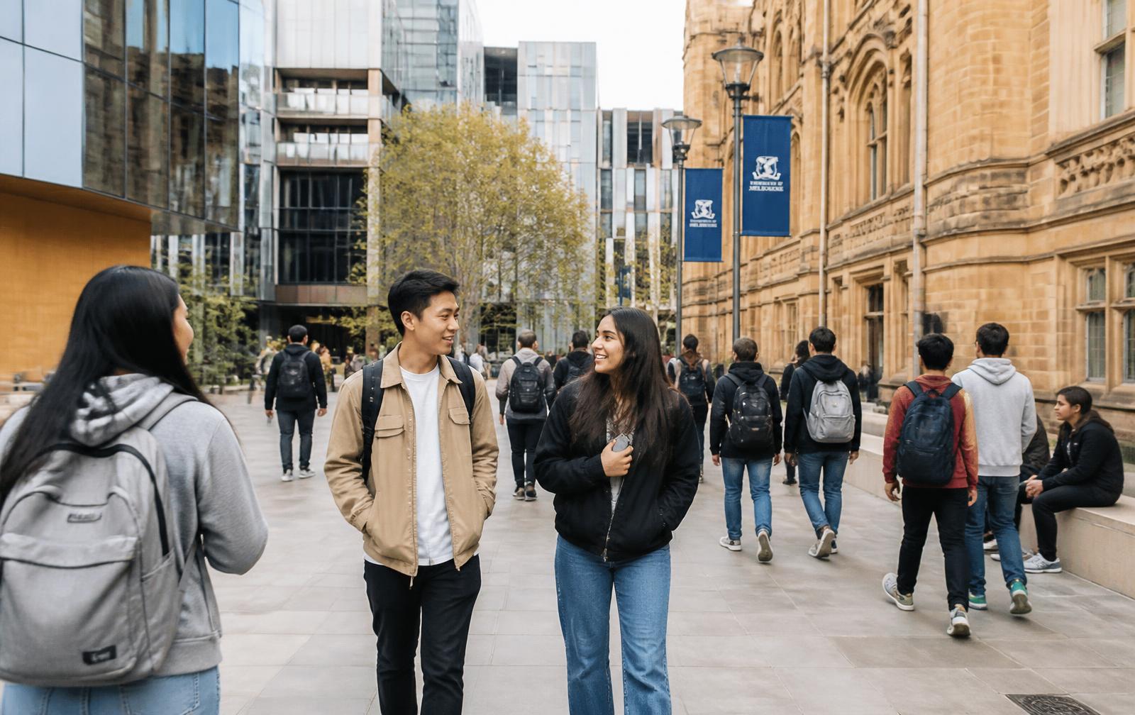 International students walking through an Australian university campus
