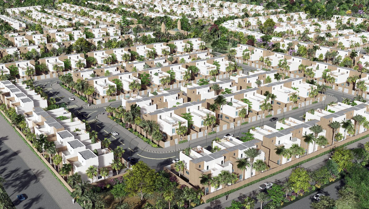 Aerial view of villas at Ghoroub, West Madinah — official NHC render